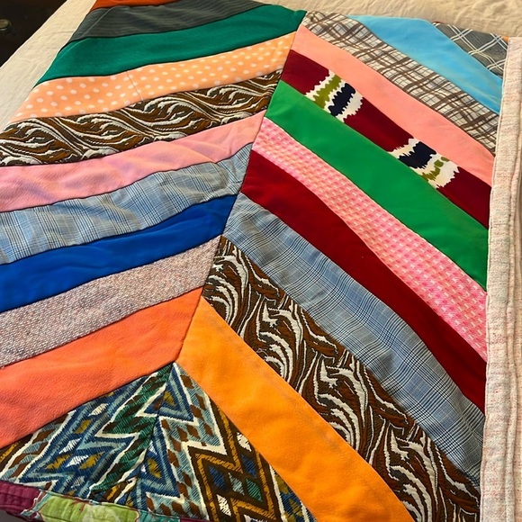 VTG Handmade Striped Crazy Quilt - Picture 7 of 11